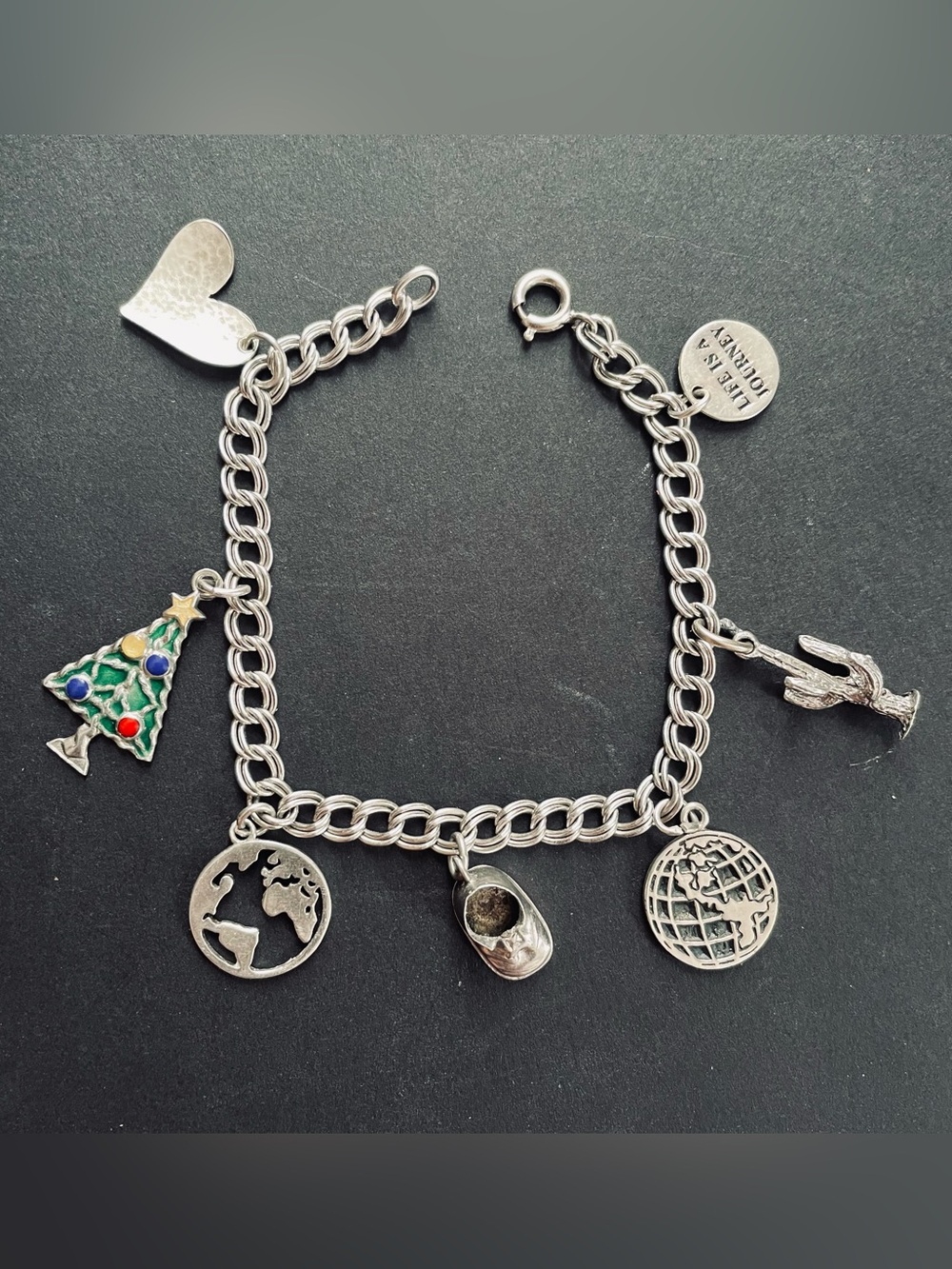 Silver Charm Bracelet with Holiday Tree & Globe Charms